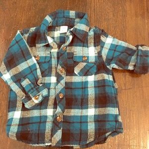 Old Navy teal and black flannel button up sz 6-12m
